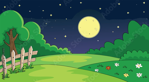 Night landscape with moon and field