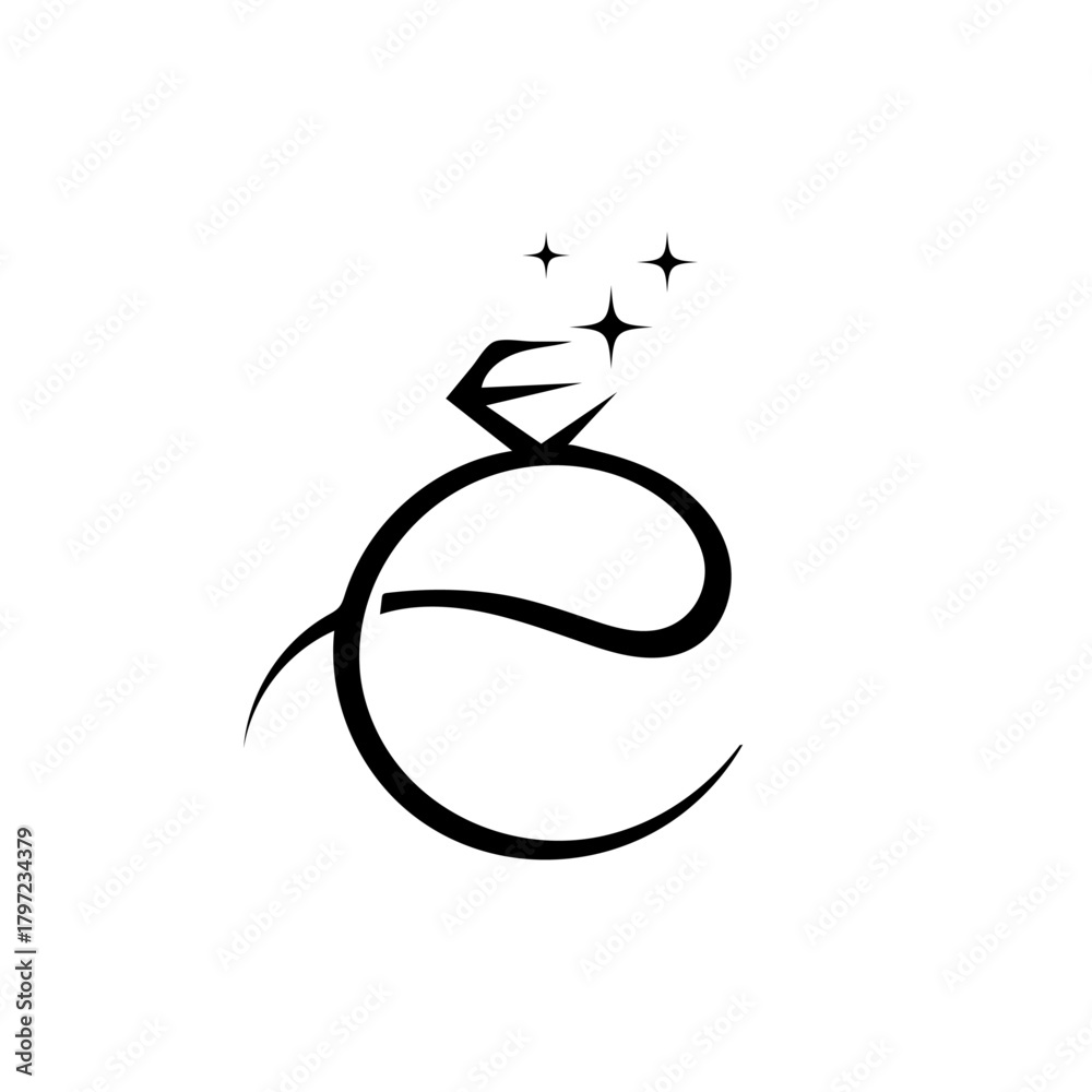 Obraz premium Modern Minimalist Letter E Diamond Logo with Stars