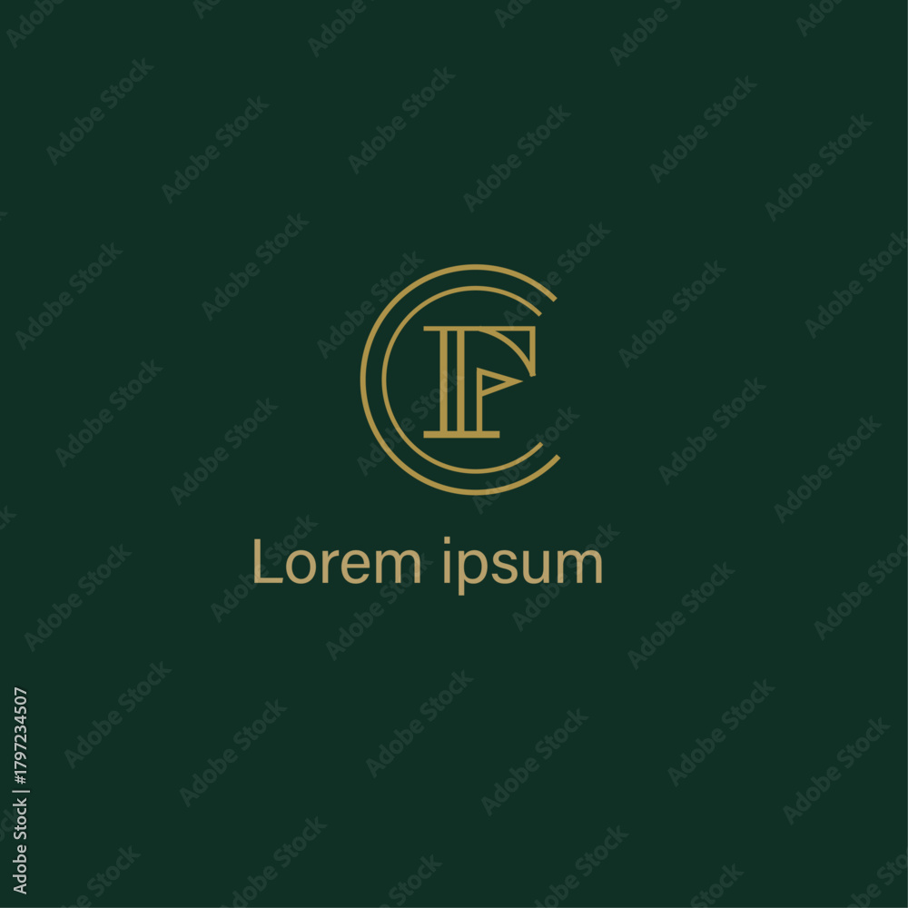 Obraz premium Luxury CF or FC Monogram Logo Design, Golden Lettermark in Circle Emblem, Premium Corporate and Elegant Brand Identity
