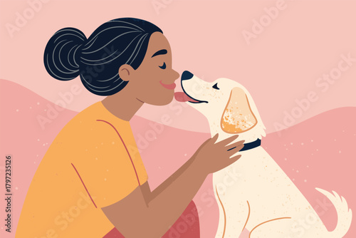 Joyful golden retriever dog enthusiastically licking owner's face, pure playful affection, loving bond, happy moment, close-up.