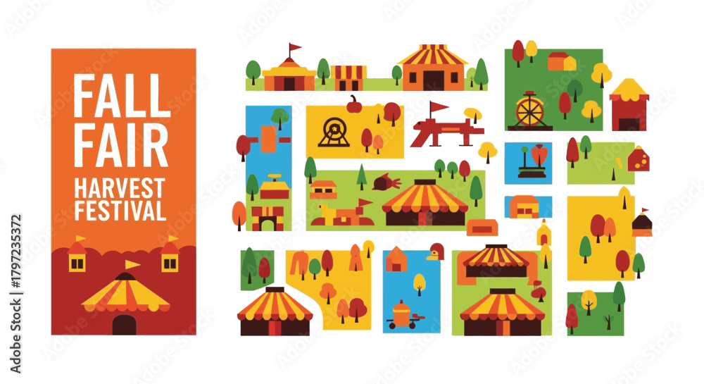 Fototapeta premium A colorful illustration depicting a fall fair and harvest festival scene