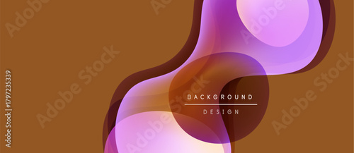 Abstract shapes overlap, creating vibrant color gradients. Warm brown background complements purple, pink hues. Text reads background design.