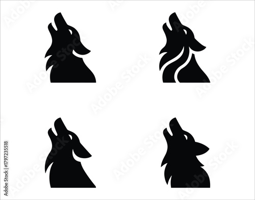 Natural Wolf Howling Silhouette EPS Vector Template