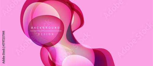 Abstract pink design features overlapping translucent shapes. Gradient colors create dynamic visual effect. Modern background texture.