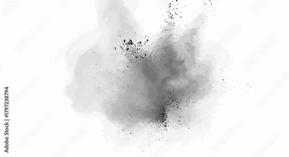 Obraz premium Abstract image of a gray explosion with dark particles on a white background creating dynamic effect