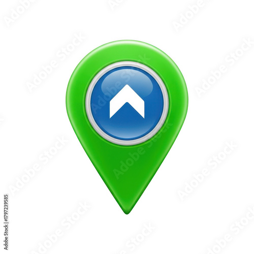 Green map pointer with up arrow inside a blue circle, navigation concept isolated on transparent background Free Download Green map pointer with up arrow inside a blue circle, navigation concept isolated on transparent background - GFXLoad