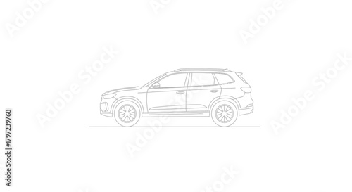 Line drawing of a modern suv car showcasing automotive design and engineering