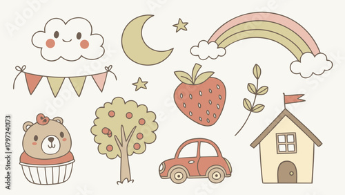 Doodle cute hand drawn elements set