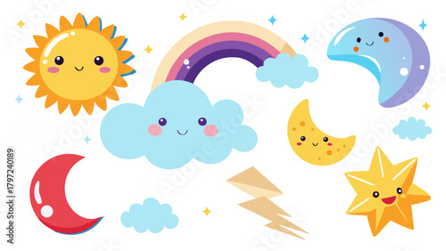 Cute illustration of weather and celestial elements