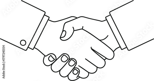 Minimalist line art of a handshake symbolizing partnership and agreement deal