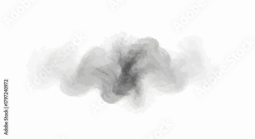 Artistic representation of a cloud like formation in shades of gray on a white background canvas