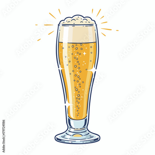 A shiny, bubbling glass of cold beer illustration.