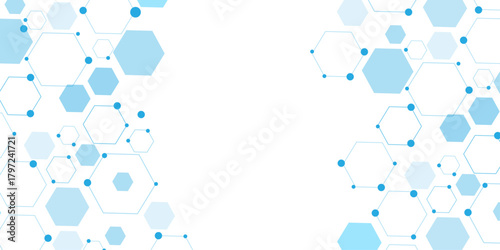 Abstract white background with blue hexagons seamless pattern and geometric in vector design. Futuristic blue neon honeycombs. Modern technology design .Minimal style website banner, decoration .
