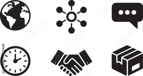 Icons for business, communication, and global logistics