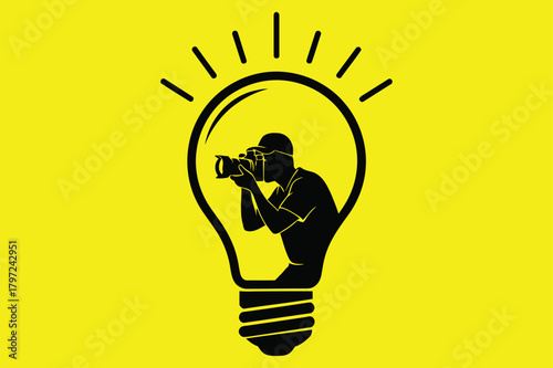 Illustration of creative cameraman inside light bulb