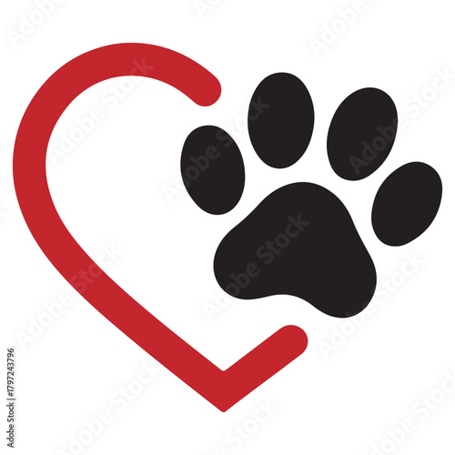 Paw Print Inside a Heart Outline love animal