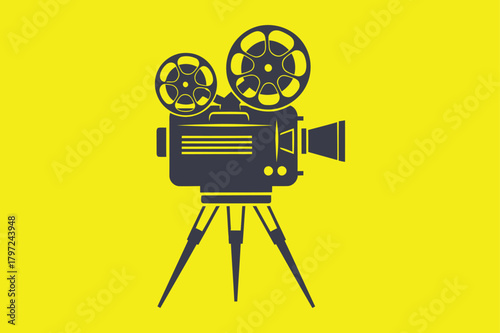 Illustration of vintage movie camera logo for film production