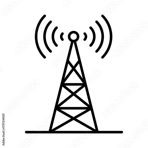 Radio Communication Tower Icon with Waves for Connection and Signal