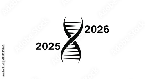 Dna helix with dates representing years two thousand twenty five and two thousand twenty six in black