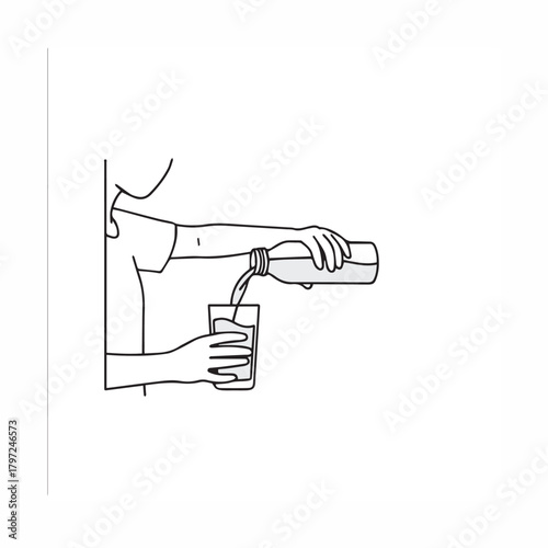 Pouring Drink into Glass Line Art Illustration, Hand Pouring Beverage