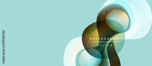 Abstract design features flowing shapes, gradients. Light blue backdrop complements dark curves, creating dynamic visual effect. Minimalist style.