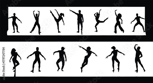 dance, dancer, silhouette, pose, movement, balance, style, rhythm, choreography, expression, panel, dynamic, performance, artistic, motion