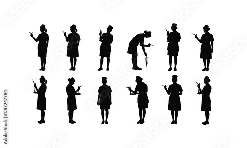 Silhouette of a nurse administering an injection a medical professional providing healthcare isolated on white background