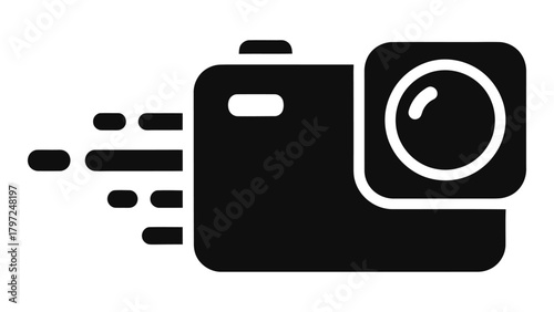 Action camera icon with motion lines representing speed, adventure, and digital technology Vector