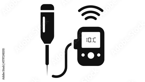 Bluetooth connected meat thermometer icon with digital display for precise cooking Vector
