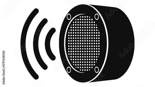 Bluetooth speaker icon transmitting wireless signal for audio devices, modern technology. Vector