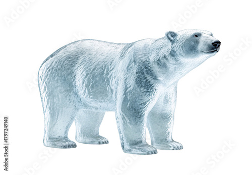 Realistic polar bear sculpture with detailed fur texture standing pose, isolated on a transparent background