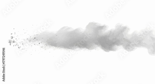 A white cloud of dust and particles suspended in the air with a gradient effect on a white background