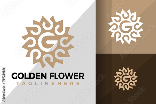 Letter G Golden Sunflower Logo Icon Vector Design Illustration