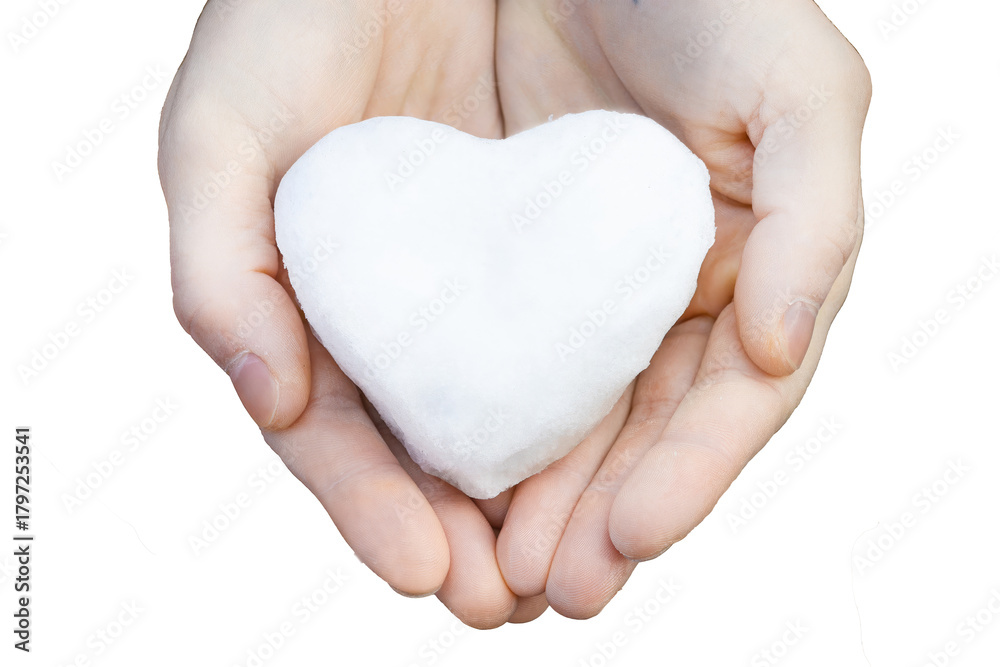Fototapeta premium Hand holding a white heart-shaped object against a transparent background, symbolizing love and affection, perfect for creative projects and designs with copy space. transparent background, isolated 
