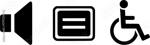 Accessibility Icons Set: Sound, Closed Captions, Wheelchair Vector
