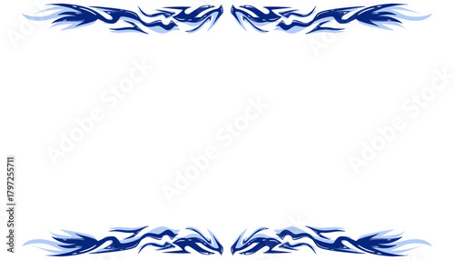 Symmetrical blue abstract flame and tribal style border.
