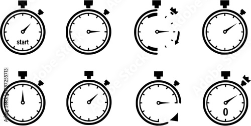 Stopwatch Timer Icon Set Countdown Clock Fast Time Speed Punctuality Measurement
