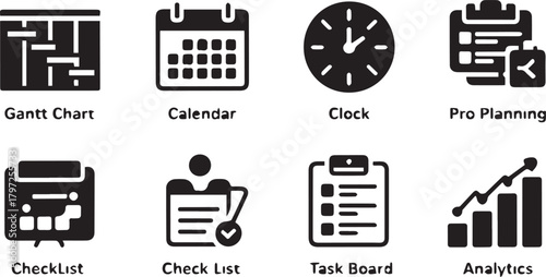 Project management, planning, scheduling, time, and analytics icon