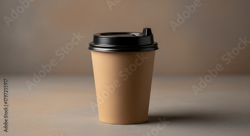 Plain Disposable Cup With Lid For Hot Beverage Or Drink On Neutral Colored Surface And Background.