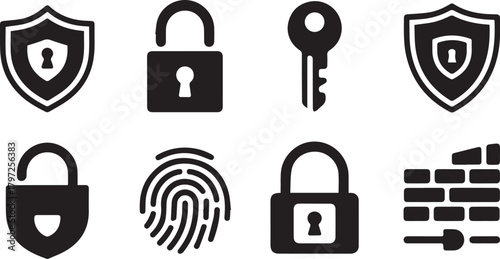 Digital security, privacy, protection, and access icon collection