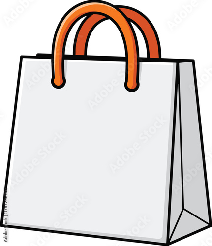 Colorful cartoon shopping bag with orange handles isolated on white background, perfect for branding mockup, retail design, packaging illustration use
