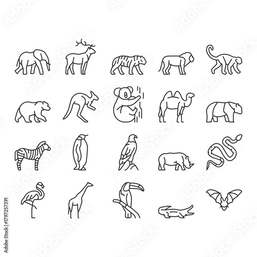 Animals thin line vector icons.