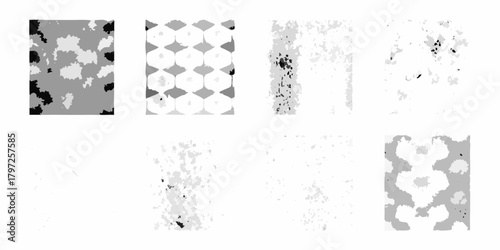Abstract grayscale patterns and textures with organic and geometric shapes and digital art