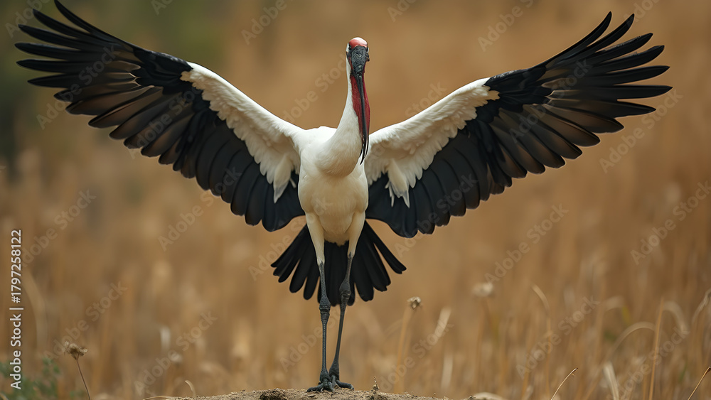 Fototapeta premium Graceful crane dance. Elegant crane movements. Ultra realistic bird art. Ancient crane traditions.