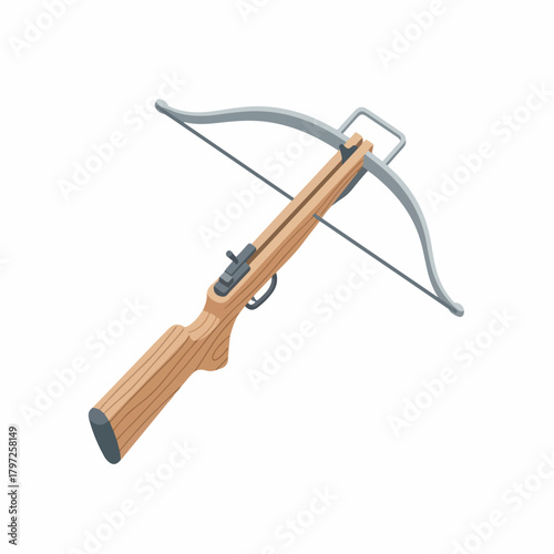 Detailed Isometric Wooden Crossbow Weapon Archery Hunting Equipment Illustration