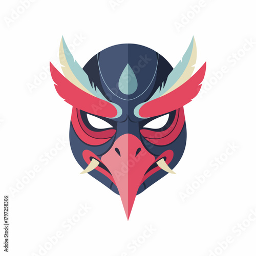 Flat Illustration Tengu Bird Head Decorative Japanese Mask Culture