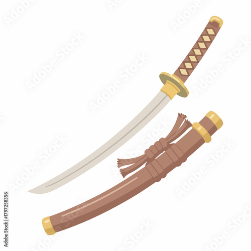 Realistic Detailed Katana Sword with Sheath Illustration for Martial Arts