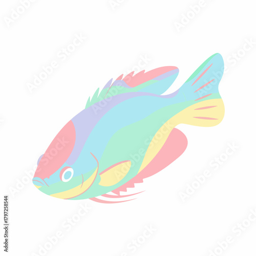 Soft Pastel Colored Detailed Fish Illustration Aquatic Animal Drawing