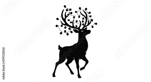 Majestic stag silhouette with glowing lights adorning its antlers, symbolizing enchantment and winter magic.