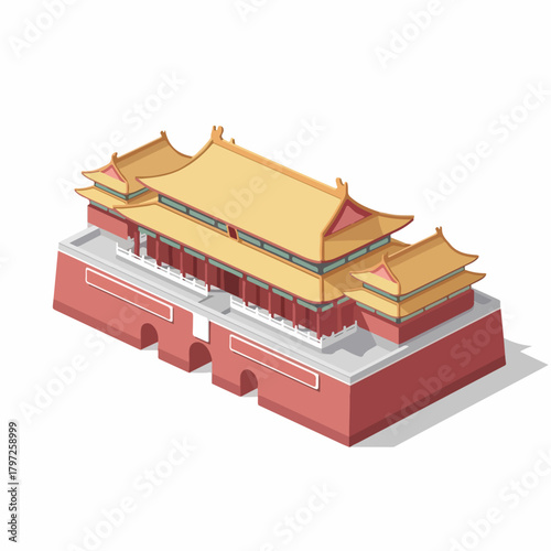 Isometric Detailed Forbidden City Architecture Landmark Historical Building Illustration